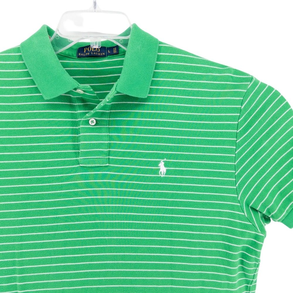 Polo Ralph Lauren Mens L Soft Jersey Polo Shirt Green Striped Short Sleeve Pony